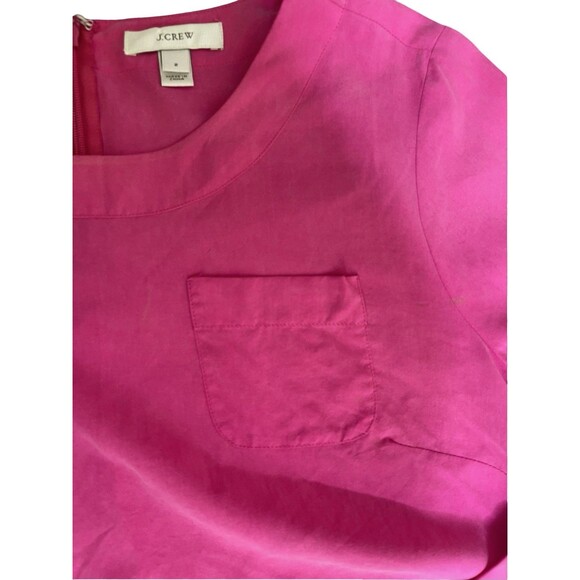 J. Crew Fuchsia Pink 100% Silk 3/4 Sleeve tunic Blouse Size 2 - Picture 4 of 9